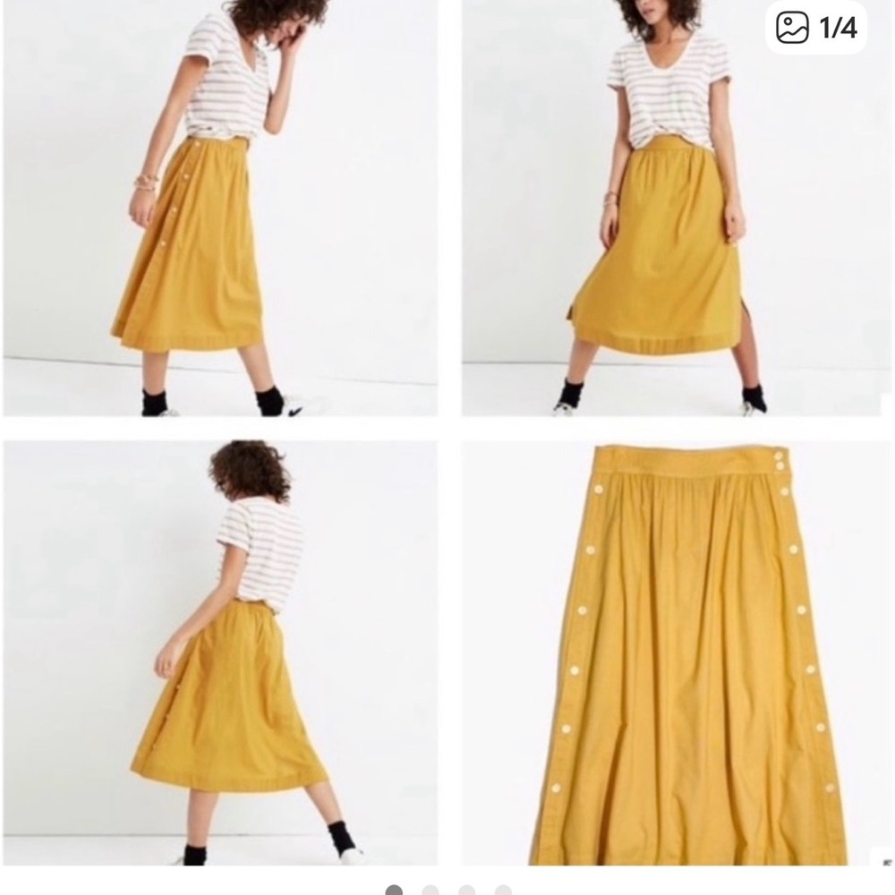 Madewell Yellow side button midi skirt